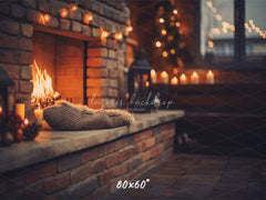 Indoor Brick Fireplace Christmas Photo Backdrop - Layoris