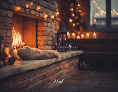 Indoor Brick Fireplace Christmas Photo Backdrop - Layoris