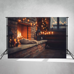 Indoor Brick Fireplace Christmas Photo Backdrop - Layoris