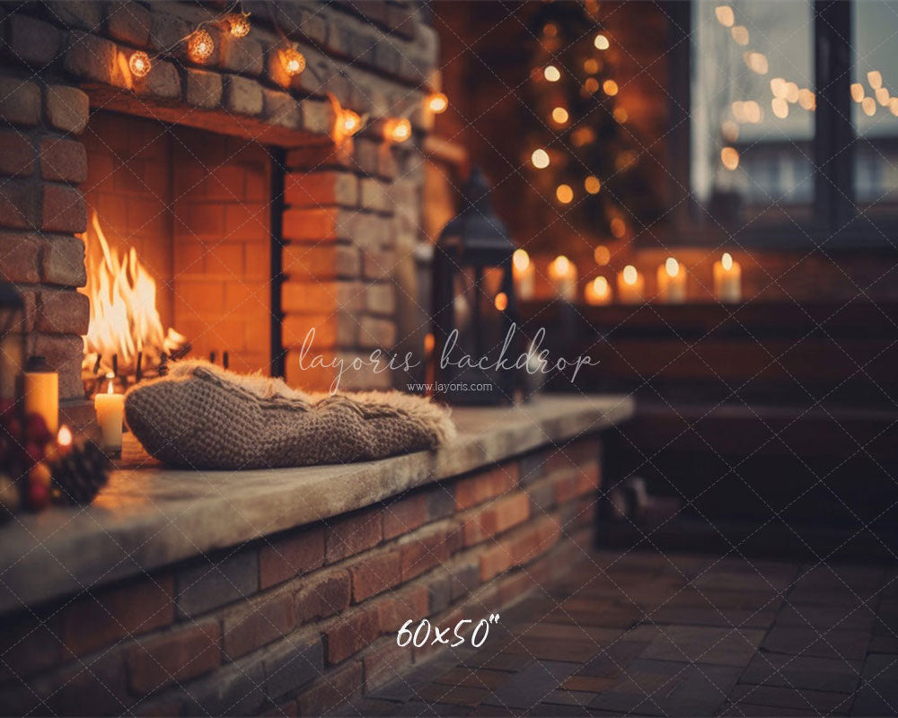 Indoor Brick Fireplace Christmas Photo Backdrop - Layoris