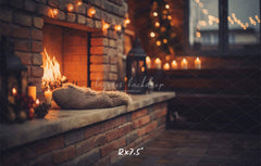 Indoor Brick Fireplace Christmas Photo Backdrop - Layoris