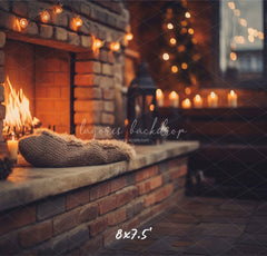 Indoor Brick Fireplace Christmas Photo Backdrop - Layoris