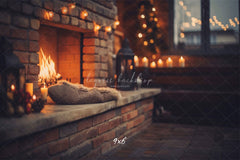 Indoor Brick Fireplace Christmas Photo Backdrop - Layoris