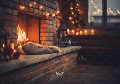 Indoor Brick Fireplace Christmas Photo Backdrop - Layoris