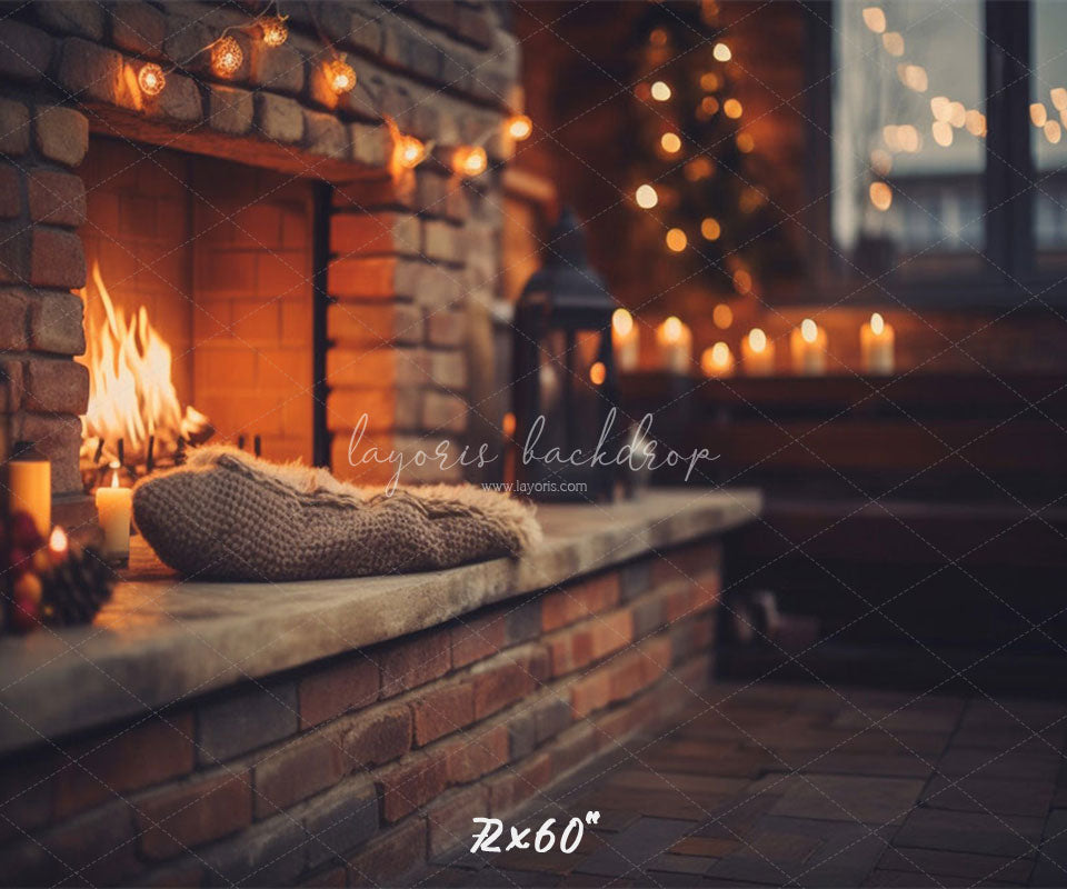 Indoor Brick Fireplace Christmas Photo Backdrop - Layoris