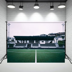 School Football Field On Cloudy Day Photo Backdrop - Layoris