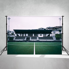 School Football Field On Cloudy Day Photo Backdrop - Layoris