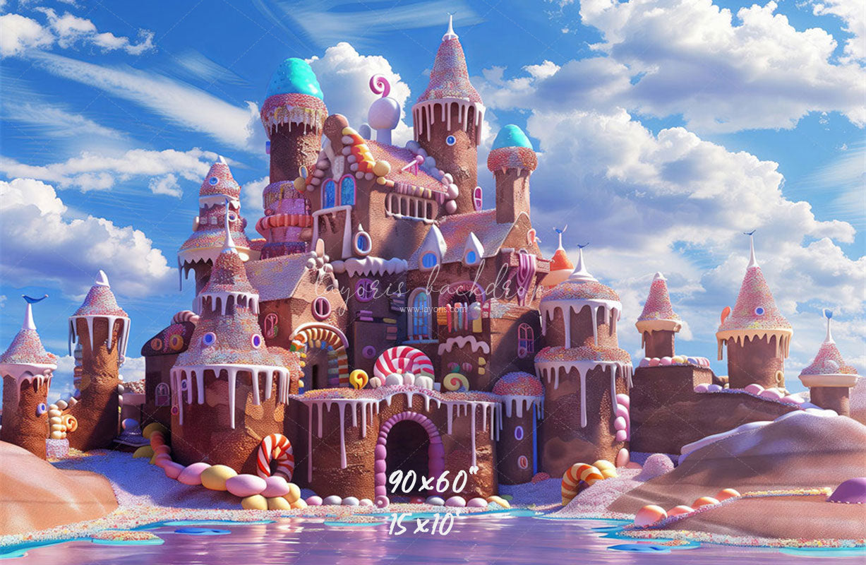 Candy Gingerbread Castle Photography Backdrop - Layoris