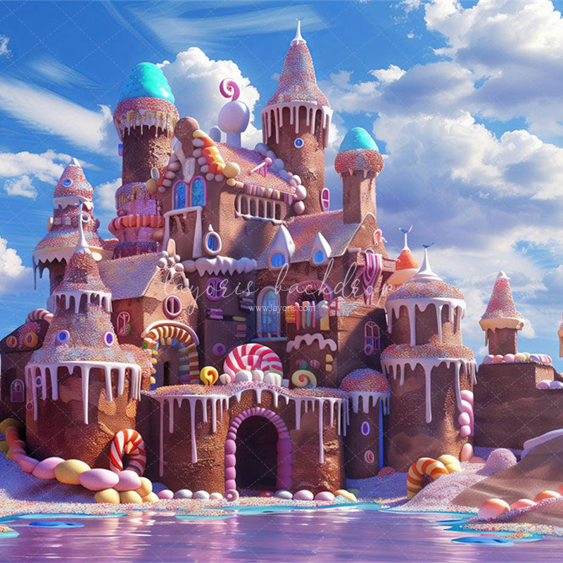 Candy Gingerbread Castle Photography Backdrop - Layoris