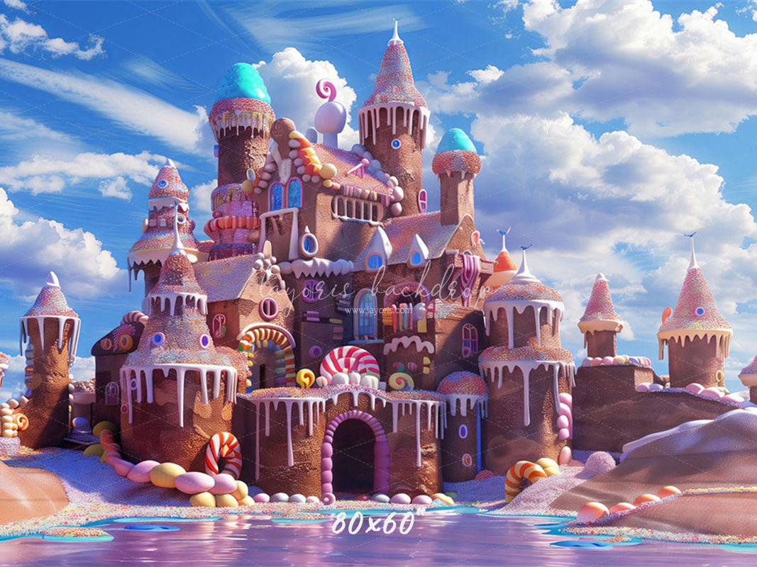 Candy Gingerbread Castle Photography Backdrop - Layoris