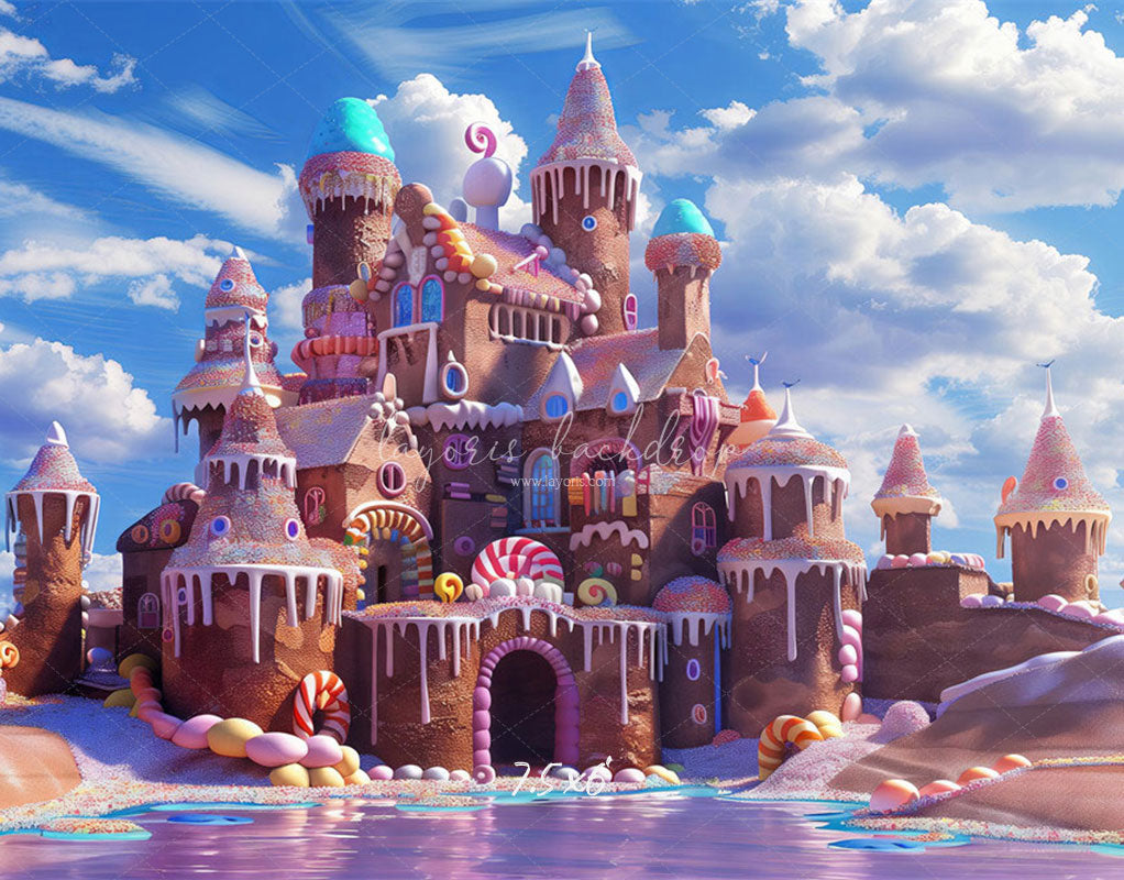 Candy Gingerbread Castle Photography Backdrop - Layoris
