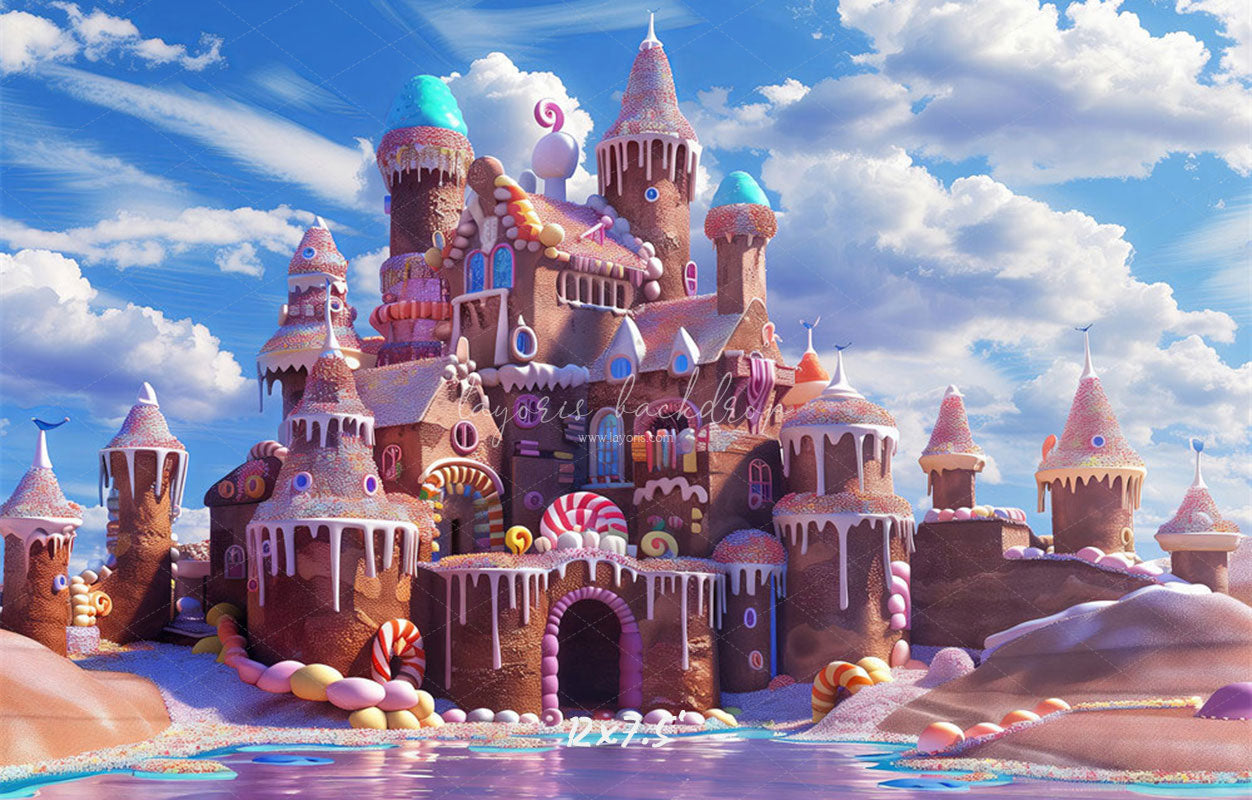 Candy Gingerbread Castle Photography Backdrop - Layoris