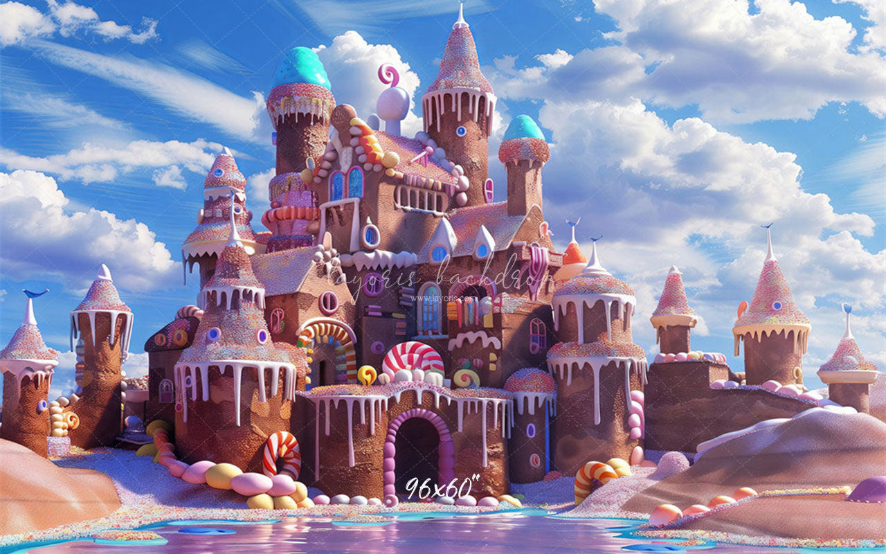 Candy Gingerbread Castle Photography Backdrop - Layoris
