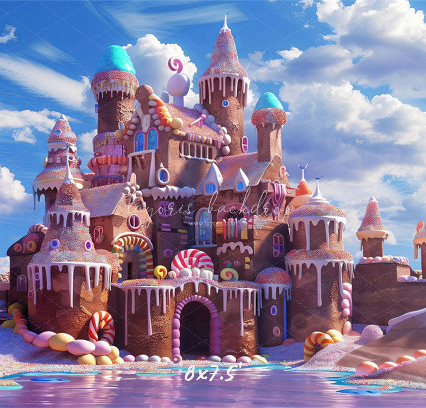 Candy Gingerbread Castle Photography Backdrop - Layoris