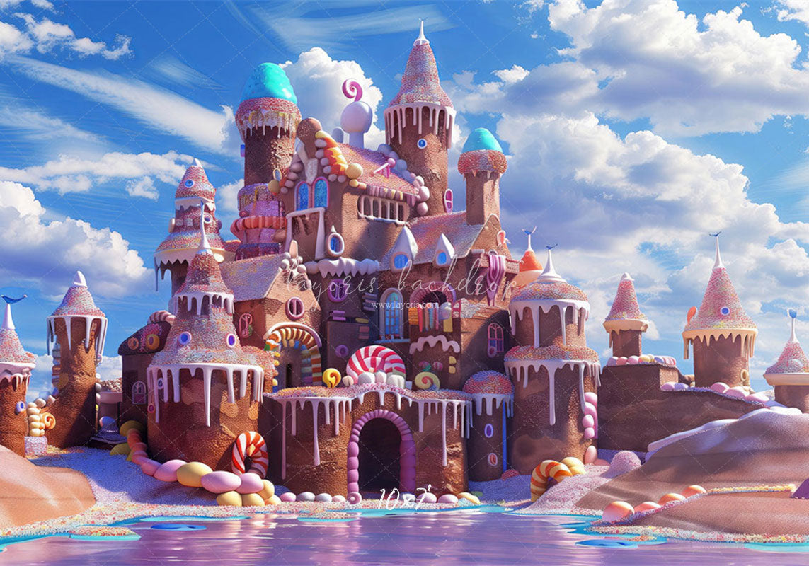Candy Gingerbread Castle Photography Backdrop - Layoris