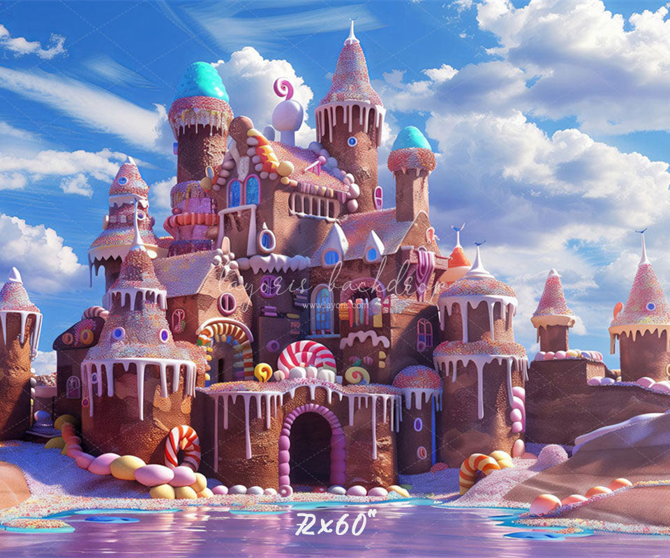 Candy Gingerbread Castle Photography Backdrop - Layoris