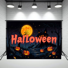 Spooky Pumpkin Moon House Halloween Backdrop - Layoris