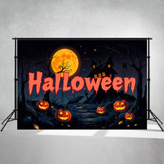 Spooky Pumpkin Moon House Halloween Backdrop - Layoris