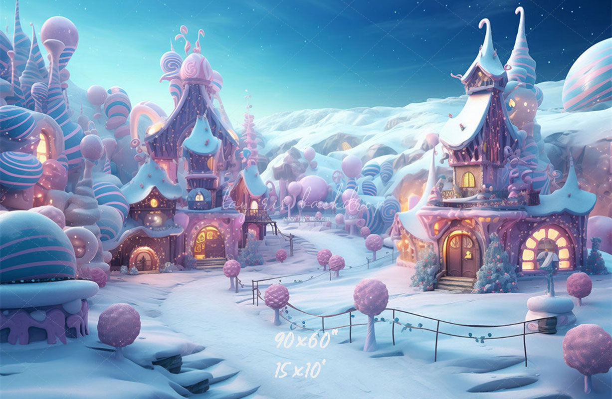 Powder Blue Candy Town Winter Photo Backdrop - Layoris