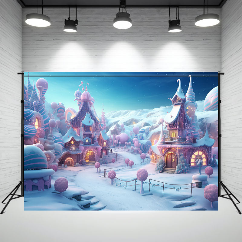 Powder Blue Candy Town Winter Photo Backdrop - Layoris