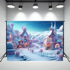 Powder Blue Candy Town Winter Photo Backdrop - Layoris