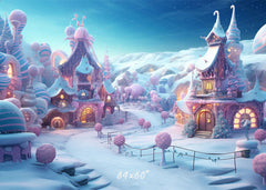 Powder Blue Candy Town Winter Photo Backdrop - Layoris