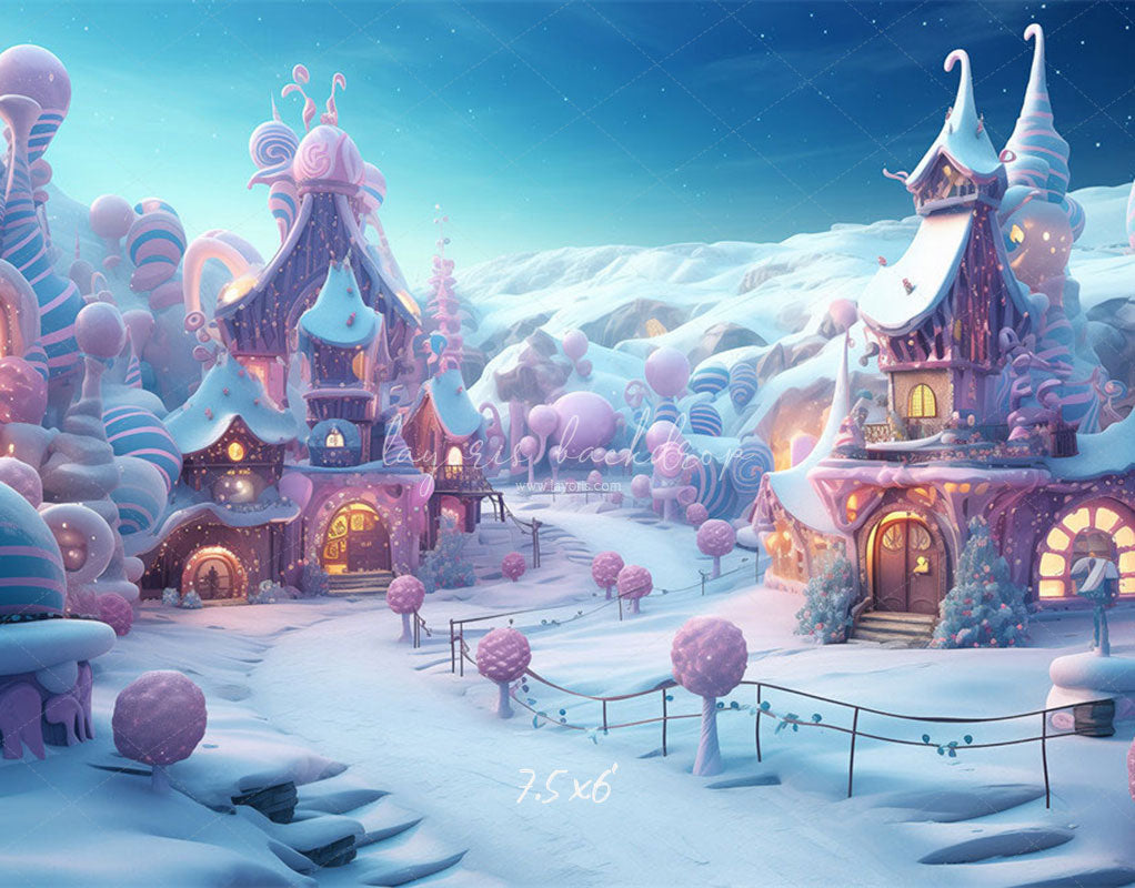 Powder Blue Candy Town Winter Photo Backdrop - Layoris