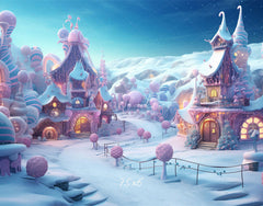 Powder Blue Candy Town Winter Photo Backdrop - Layoris