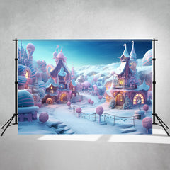 Powder Blue Candy Town Winter Photo Backdrop - Layoris