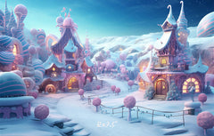 Powder Blue Candy Town Winter Photo Backdrop - Layoris