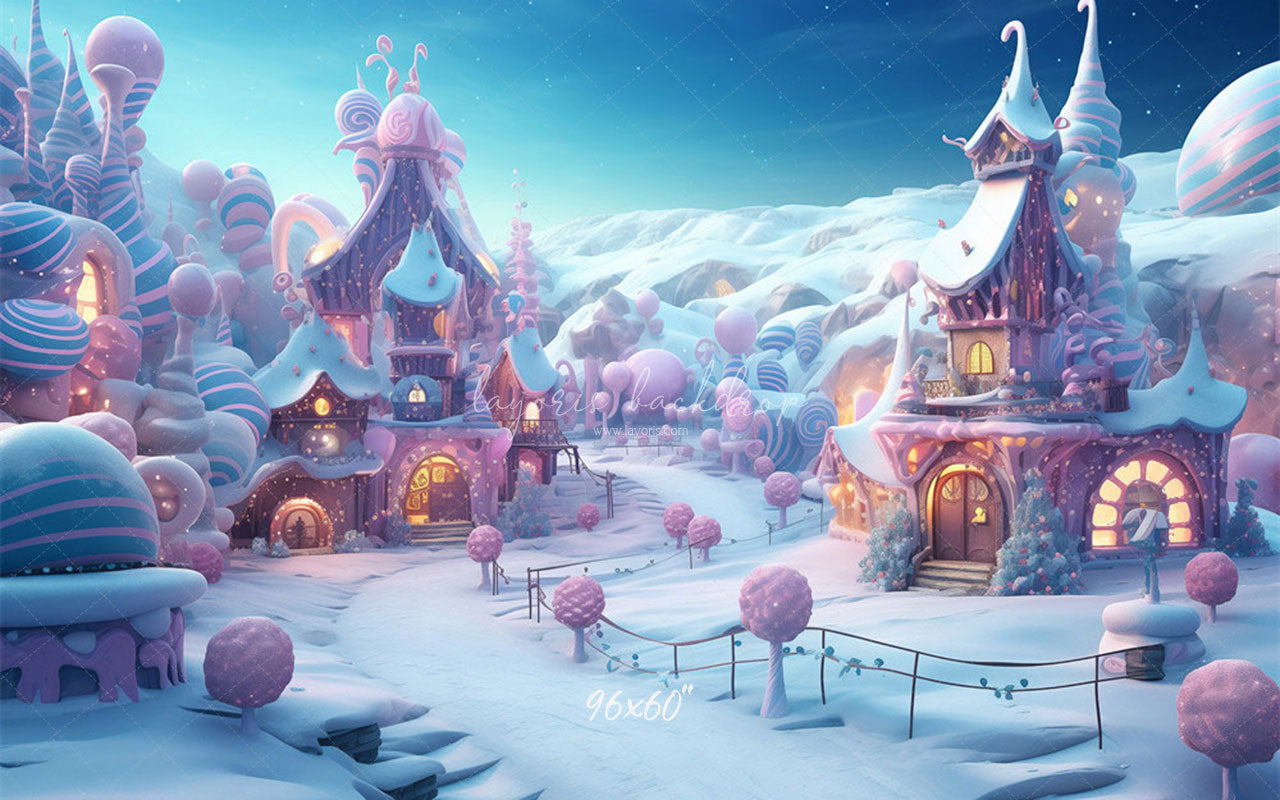 Powder Blue Candy Town Winter Photo Backdrop - Layoris