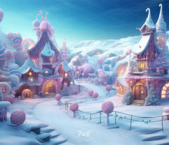 Powder Blue Candy Town Winter Photo Backdrop - Layoris