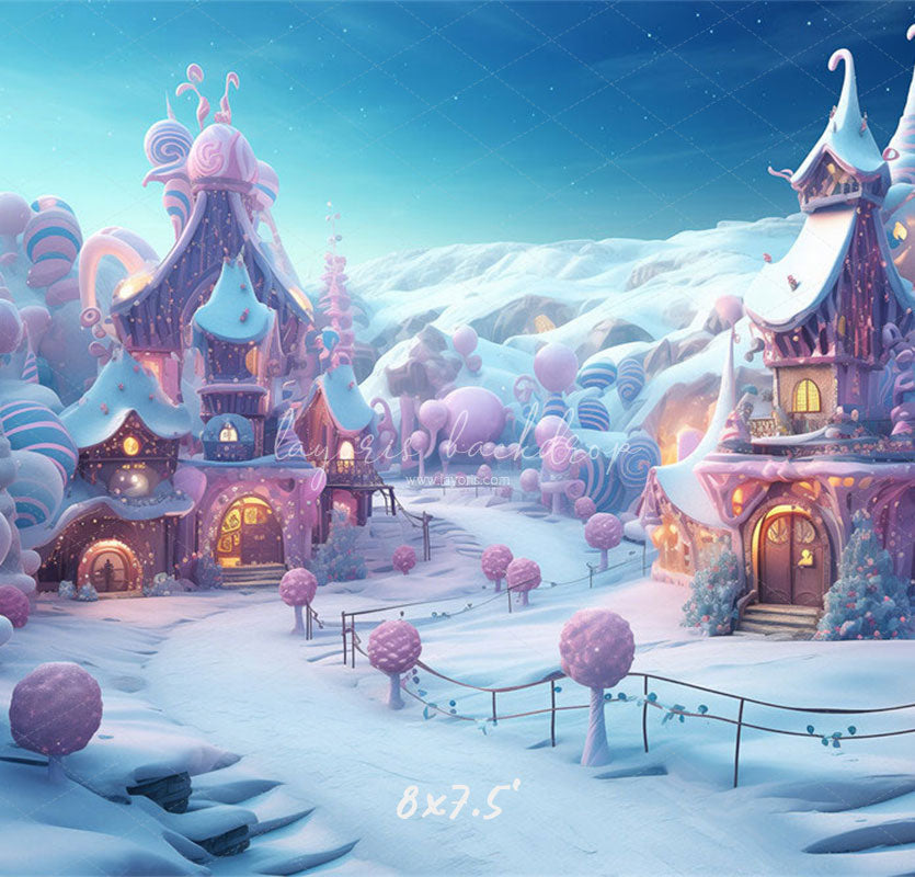 Powder Blue Candy Town Winter Photo Backdrop - Layoris