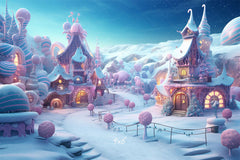 Powder Blue Candy Town Winter Photo Backdrop - Layoris