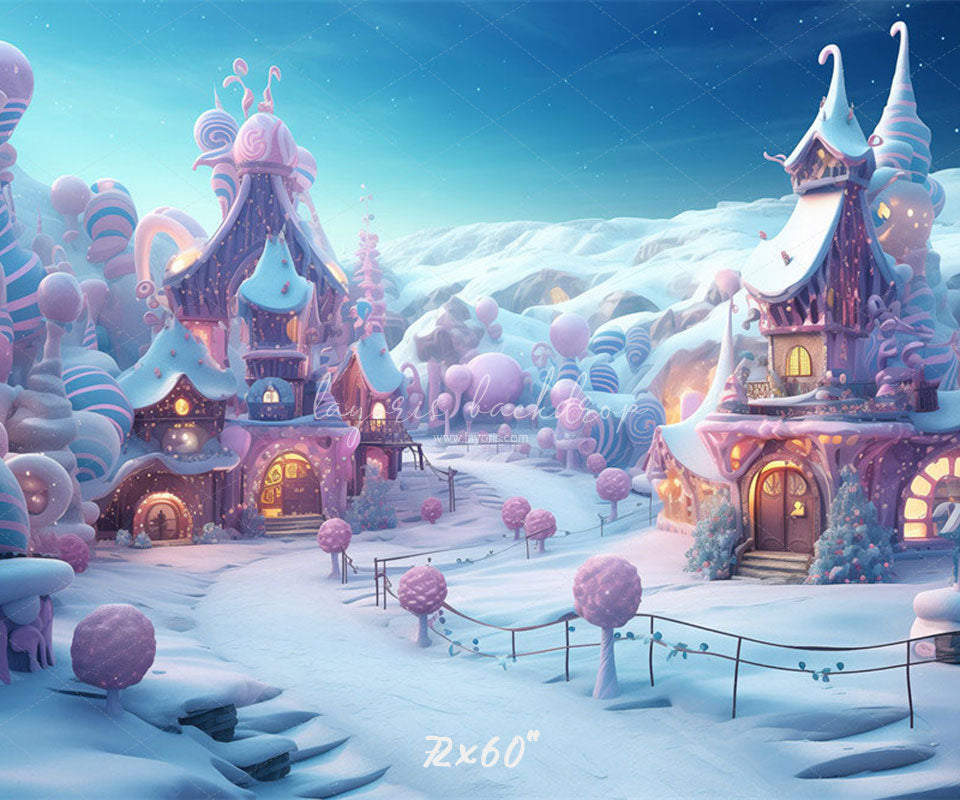 Powder Blue Candy Town Winter Photo Backdrop - Layoris