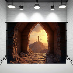 Cave Cross Sun Rise Easter Photo Backdrop - Layoris