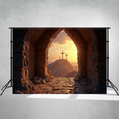 Cave Cross Sun Rise Easter Photo Backdrop - Layoris