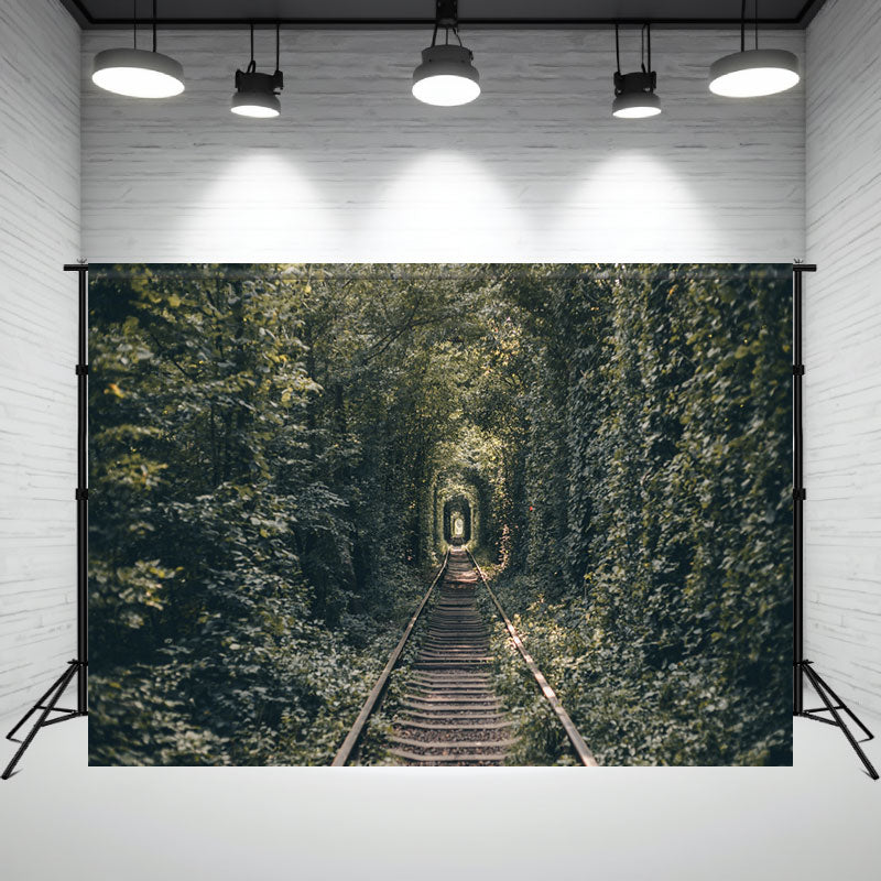 Railroad Tracks In The Woods Portrait Photo Backdrop - Layoris