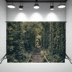 Railroad Tracks In The Woods Portrait Photo Backdrop - Layoris