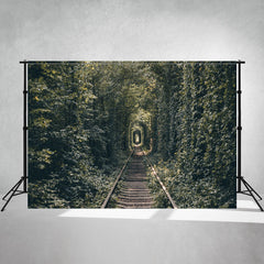 Railroad Tracks In The Woods Portrait Photo Backdrop - Layoris