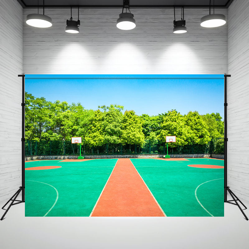 School Sports Field Basketball Hoop Photo Backdrop - Layoris