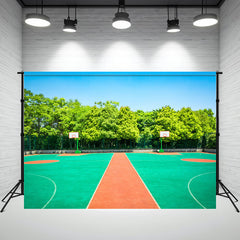 School Sports Field Basketball Hoop Photo Backdrop - Layoris