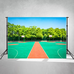 School Sports Field Basketball Hoop Photo Backdrop - Layoris