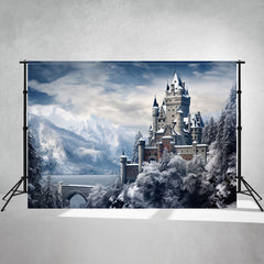 Cartoon Snow Mountain Castle Portrait Photo Backdrop - Layoris
