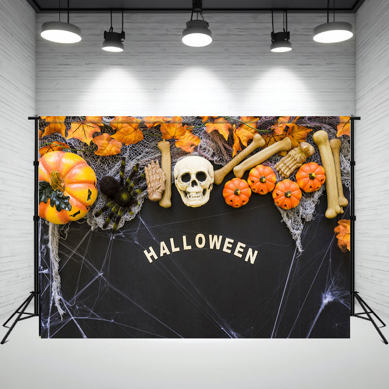 Skull Spider Pumpkin Halloween Photo Backdrop - Layoris