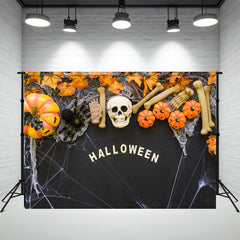 Skull Spider Pumpkin Halloween Photo Backdrop - Layoris