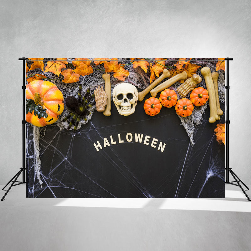 Skull Spider Pumpkin Halloween Photo Backdrop - Layoris