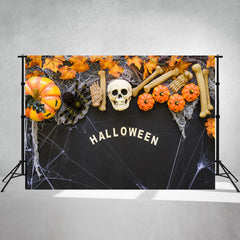 Skull Spider Pumpkin Halloween Photo Backdrop - Layoris