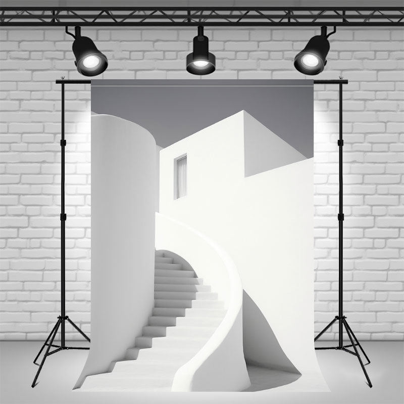 Simple White Spiral Staircase Photography Backdrop - Layoris