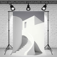 Simple White Spiral Staircase Photography Backdrop - Layoris